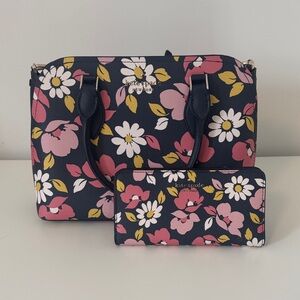 Kate Spade Navy Floral Satchel and Wallet